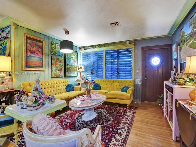 living room with light hardwood / wood-style floors