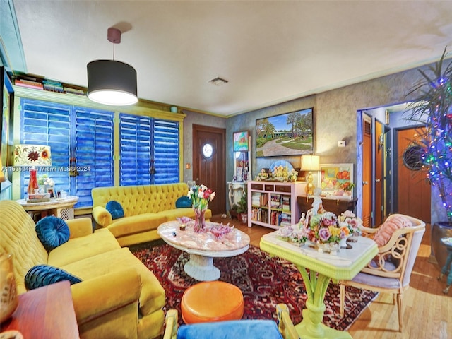 living room with wood-type flooring