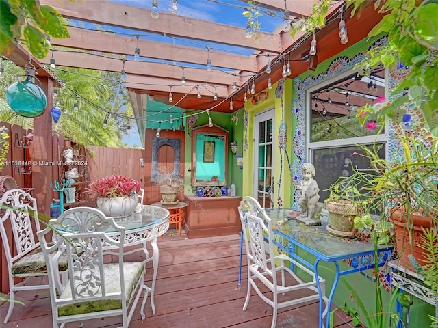 wooden terrace featuring a pergola