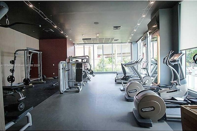 workout area with plenty of natural light and floor to ceiling windows