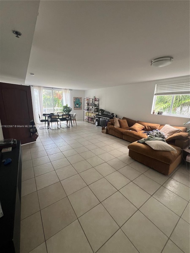 living room featuring light tile patterned floors