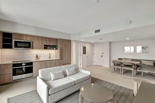 tiled living room with sink