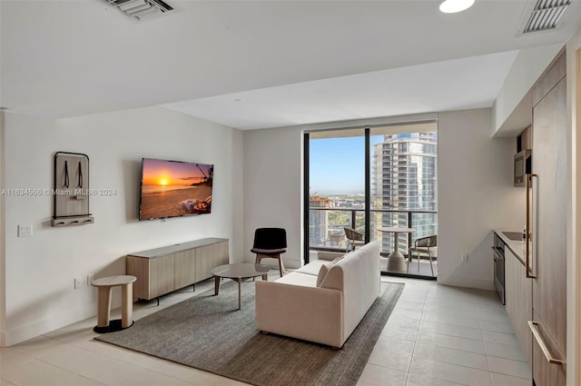 view of tiled living room