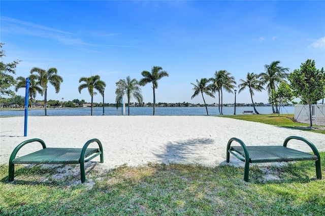 view of property's community with a water view