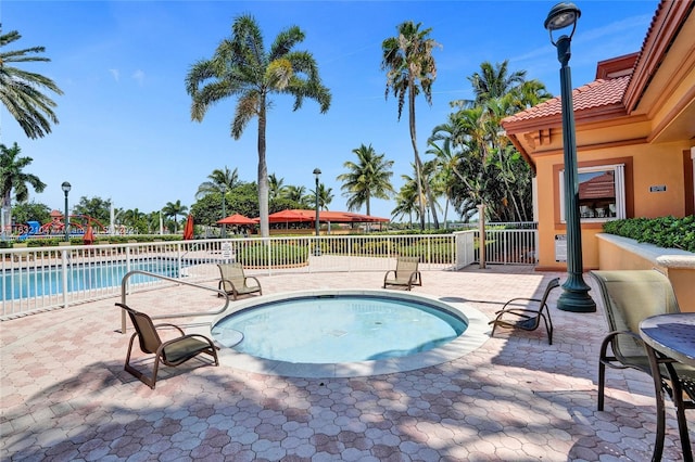 view of swimming pool with a patio area