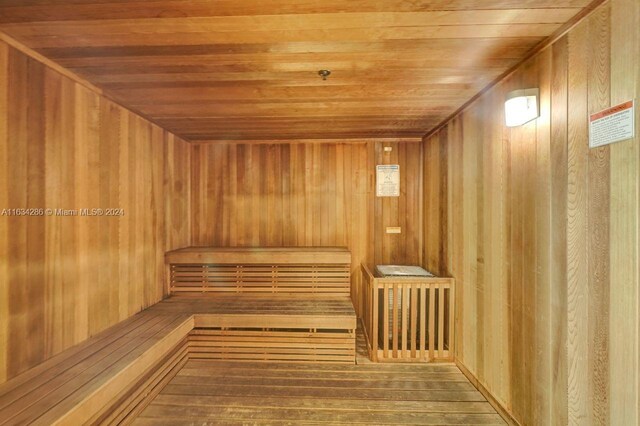 view of sauna with hardwood / wood-style floors