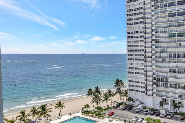 view of water feature featuring a beach view