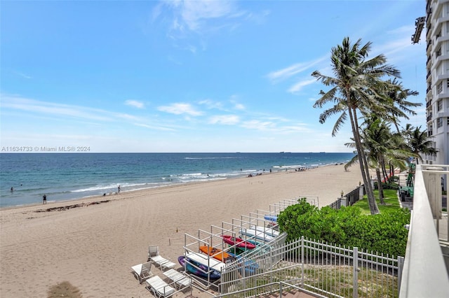 view of water feature with a view of the beach