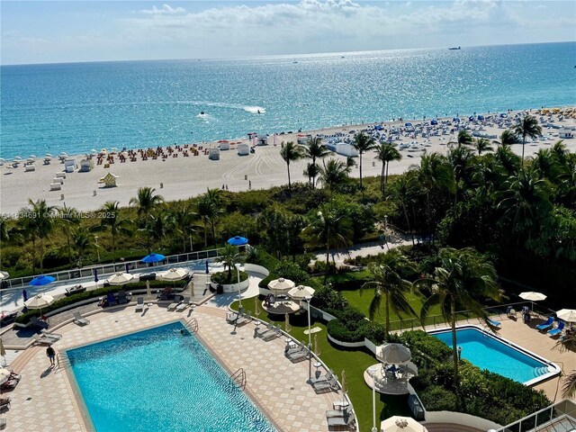 view of water feature featuring a beach view