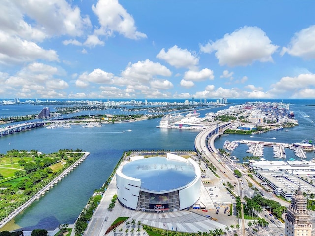 bird's eye view featuring a water view