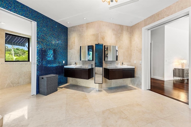 bathroom with tile patterned floors and vanity