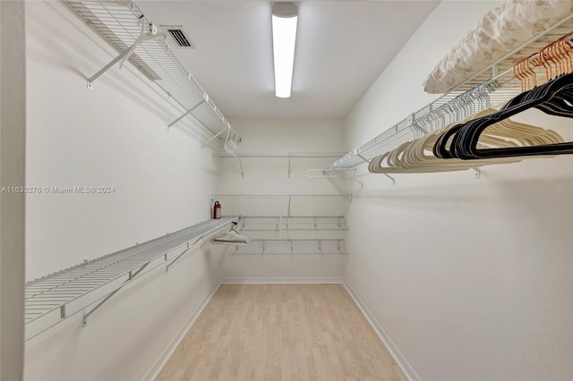 spacious closet featuring light hardwood / wood-style floors