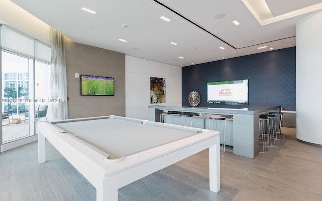 17111 Biscayne Blvd Unit 304, North Miami Beach, FL 33160 - rec room featuring pool table, light wood-style floors, and recessed lighting