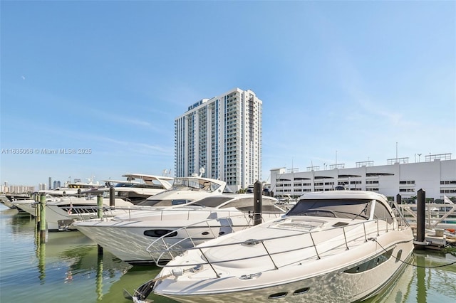 view of dock featuring a water view