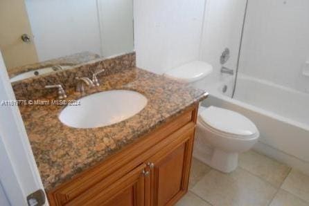 full bathroom with vanity, shower / bathing tub combination, tile patterned floors, and toilet