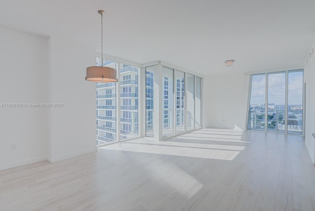 unfurnished room featuring plenty of natural light, light hardwood / wood-style flooring, and floor to ceiling windows