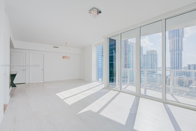 spare room featuring light hardwood / wood-style floors, floor to ceiling windows, and a healthy amount of sunlight