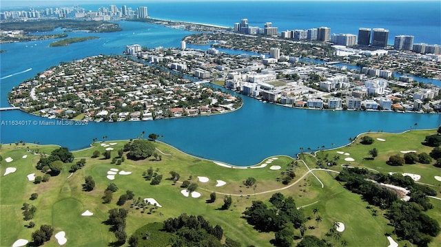 aerial view with a water view