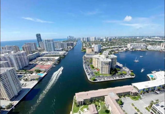 aerial view featuring a water view