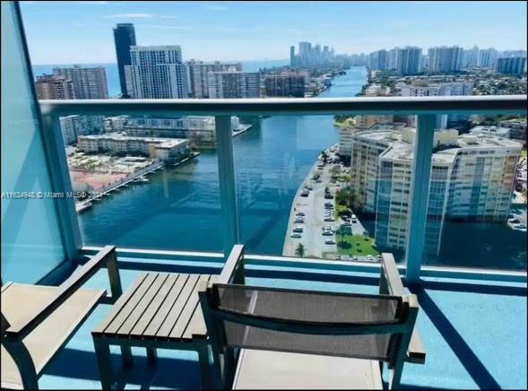 balcony with a water view