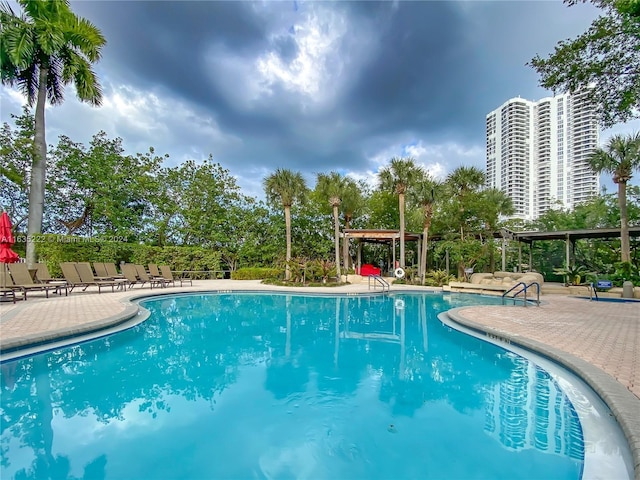pool featuring a patio area