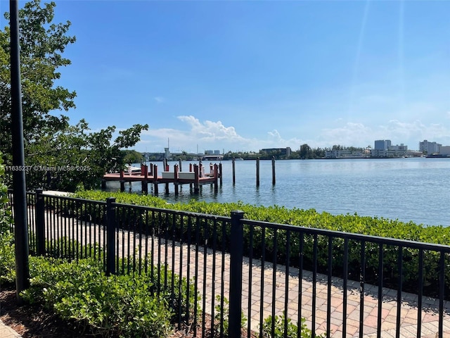 view of dock featuring a water view