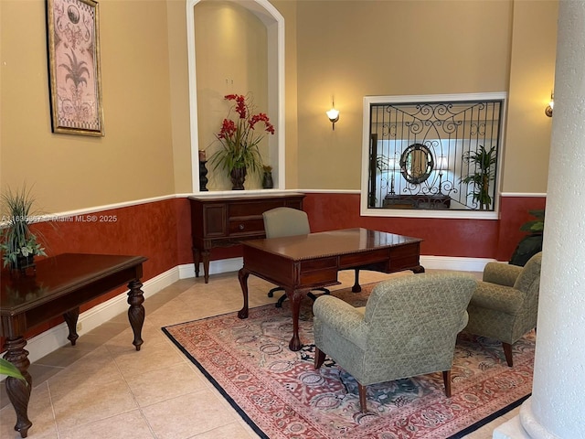 living area featuring light tile patterned floors