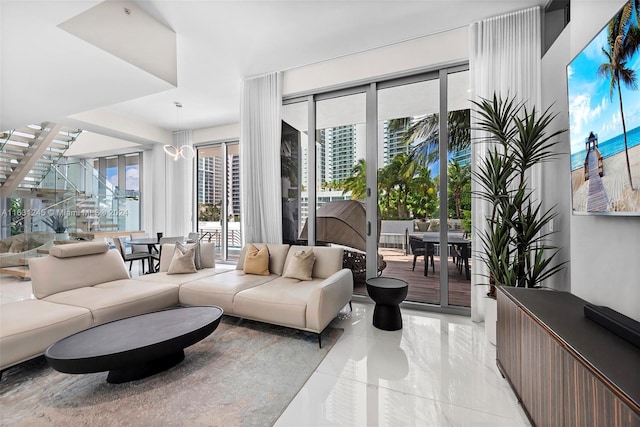 living room featuring a wealth of natural light