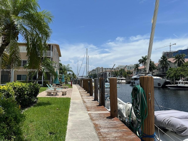 view of dock with a water view