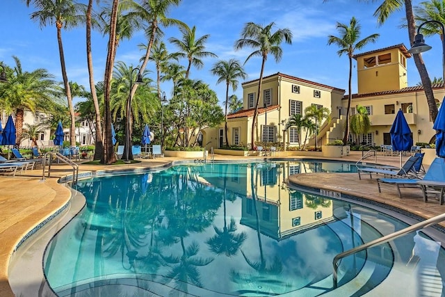 view of swimming pool featuring a patio