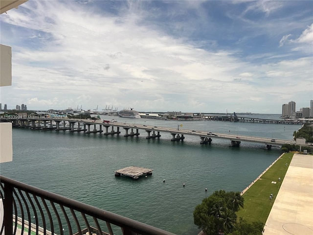 property view of water featuring a dock