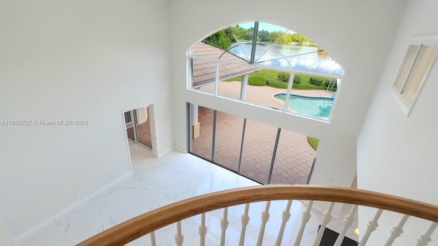 stairs with a water view