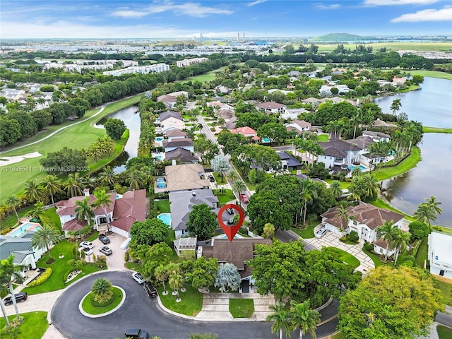 aerial view featuring a water view