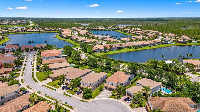 aerial view with a water view