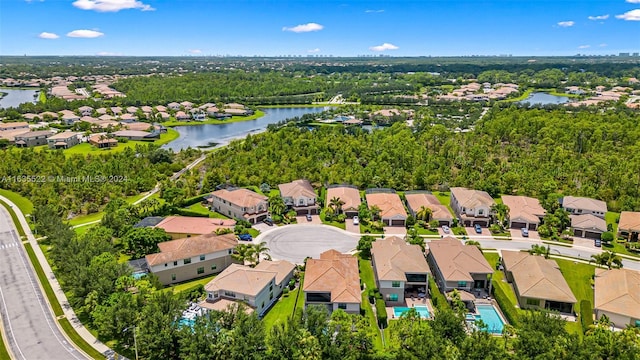 aerial view with a water view