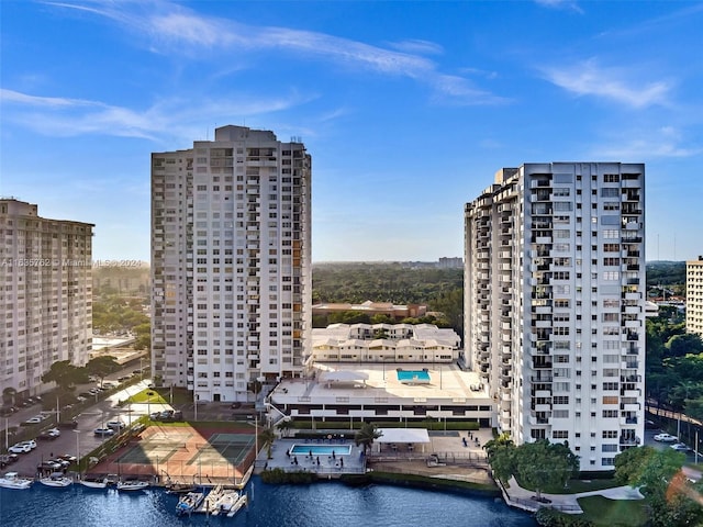 city view with a water view