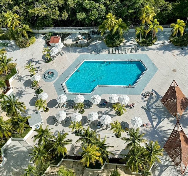 view of swimming pool featuring a patio area