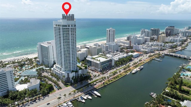 aerial view featuring a water view