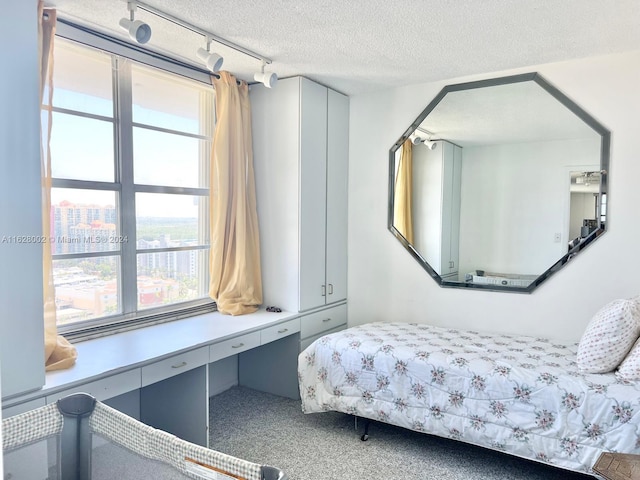 bedroom featuring carpet and a textured ceiling