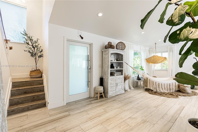 sitting room with light hardwood / wood-style floors