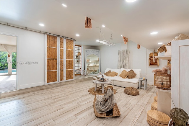 living room with light wood-type flooring