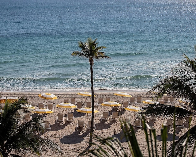 view of water feature featuring a beach view