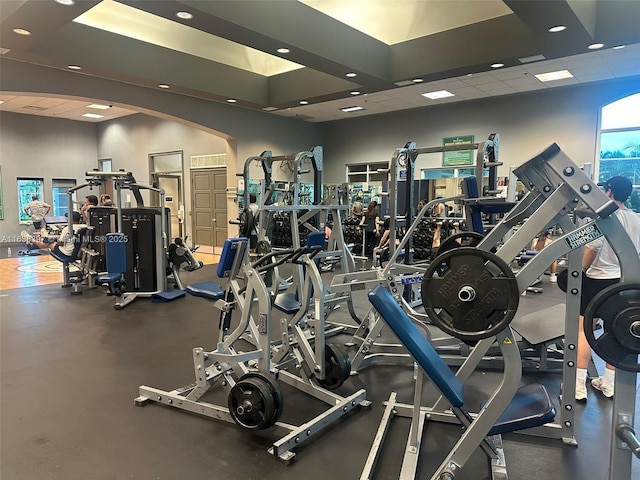 gym with a drop ceiling