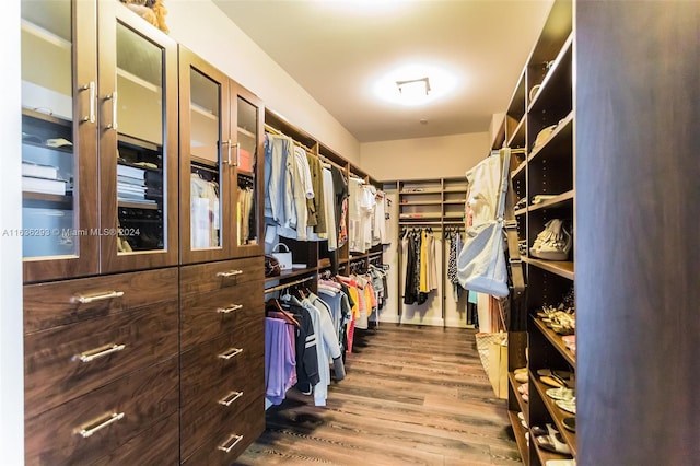 walk in closet with hardwood / wood-style floors