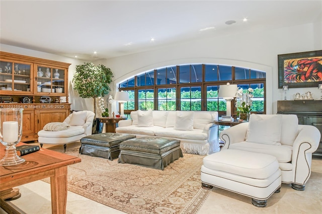 living room featuring recessed lighting