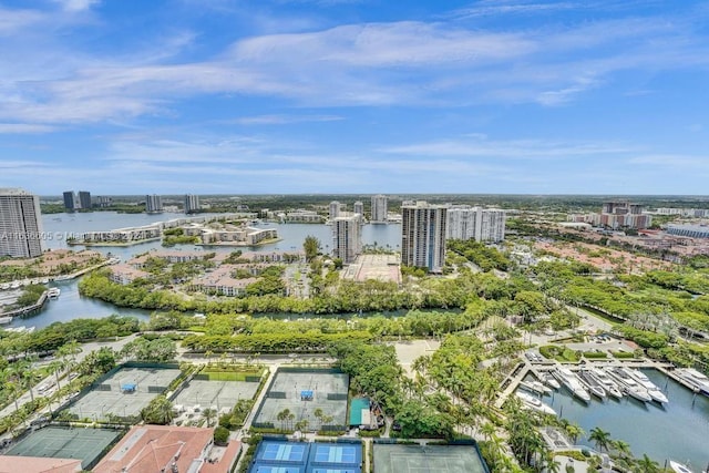 drone / aerial view featuring a water view