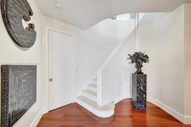 staircase featuring wood-type flooring