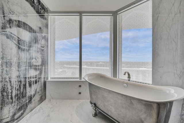 bathroom featuring tile walls