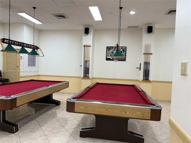 rec room with pool table and light tile patterned flooring