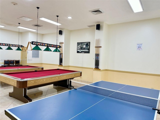 playroom featuring light tile patterned floors and billiards